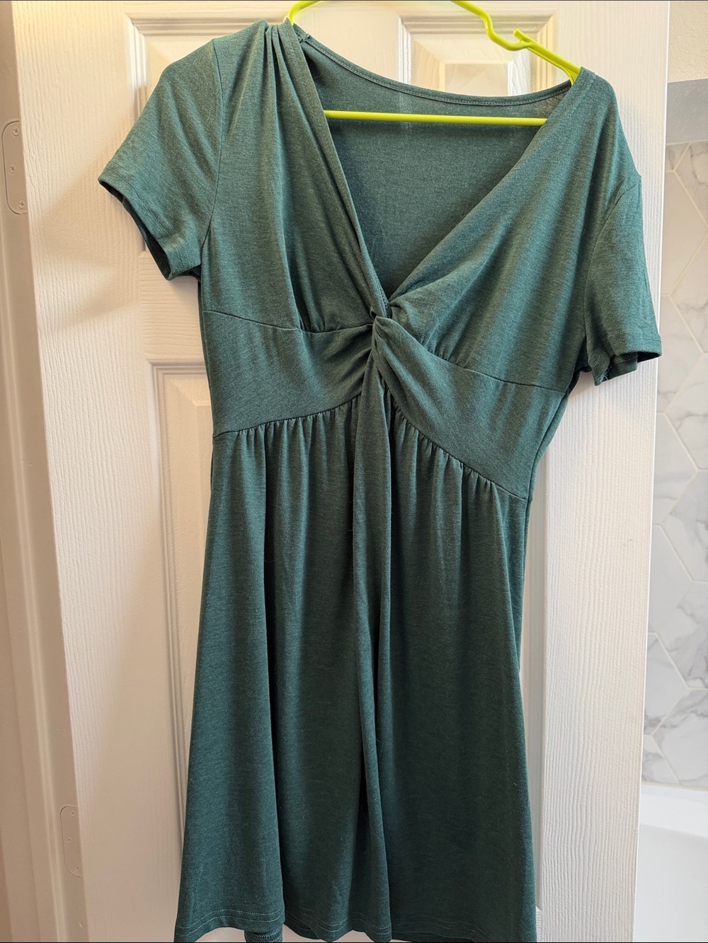SHEIN Teal Green Twist-Front Short Sleeve Mini Dress